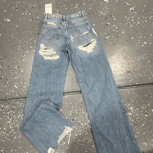 Zara Light Blue Distressed Straight Jeans